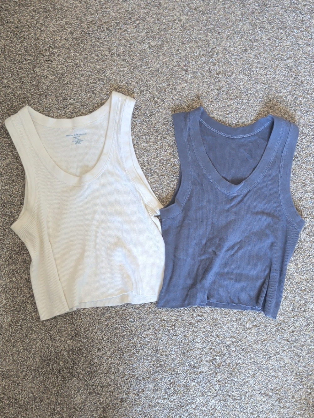 Brandy Melville Ribbed V-Neck Tank Tops in Cream and Dusty Blue